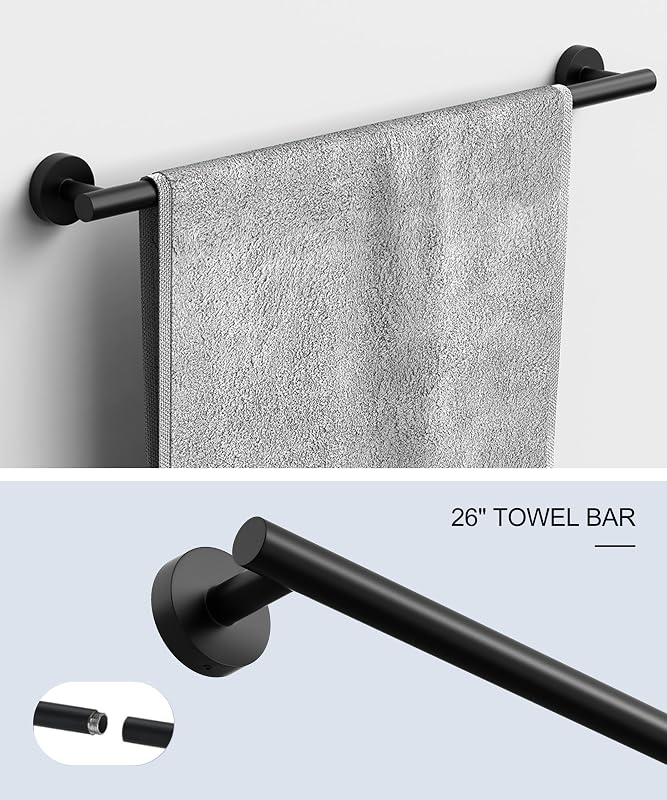 Set 6 accesorios baño negro mate acero inox