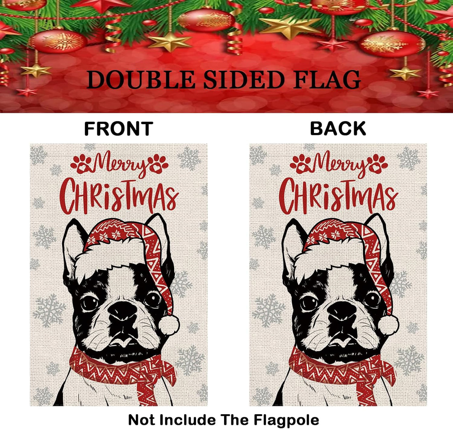 Bandera jardín navidad boston terrier doble cara 12.5x18pulg