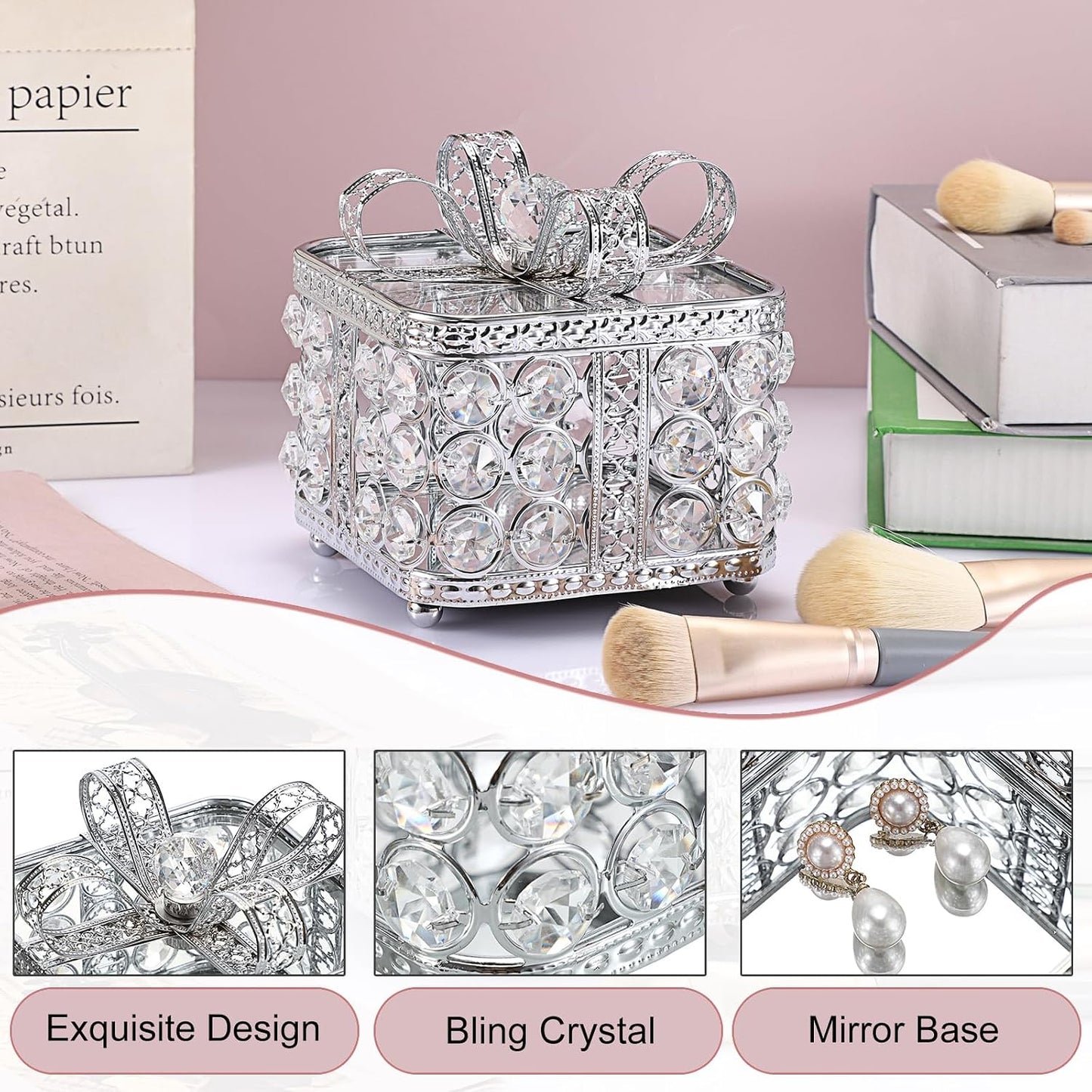 Caja joyero cristal con espejo y soporte anillos