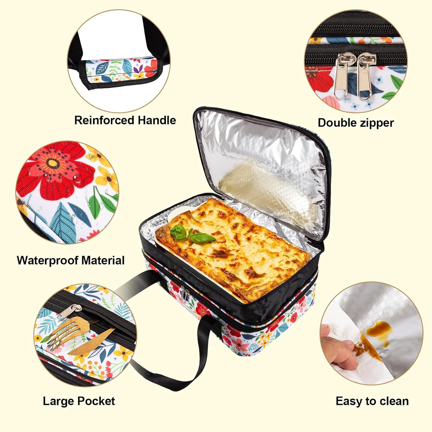 Bolsa aislada porta ollas doble cubierta para viaje y picnic