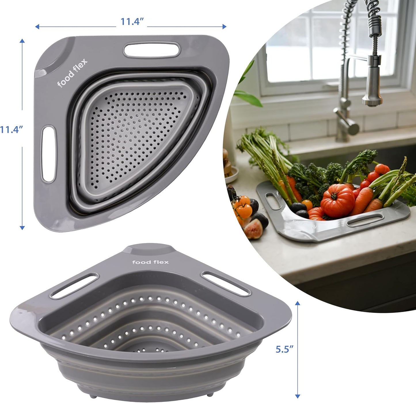 Colador esquina plegable 3.5qt gris