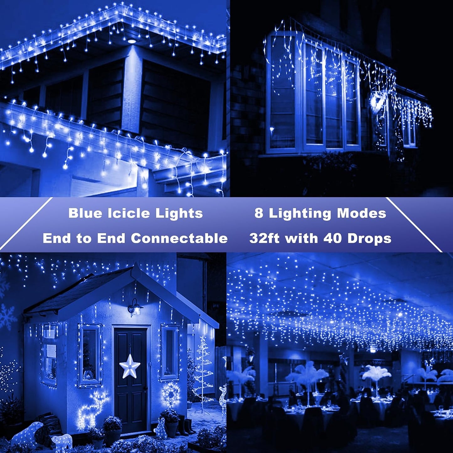 Luces Navidad 32pies 8modos impermeables azul