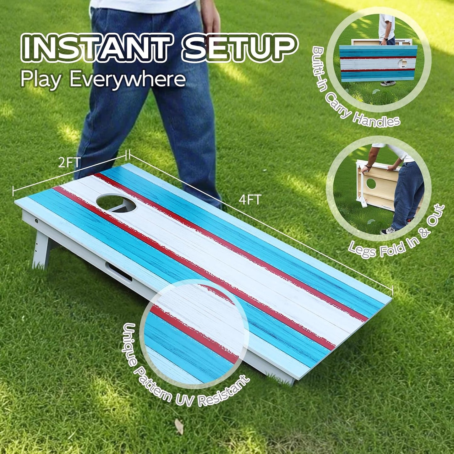 Set tablas cornhole madera 4x2ft 8 bolsas frijoles