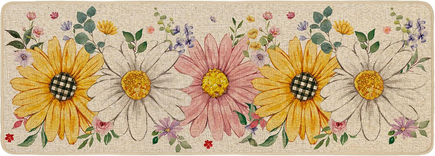 Tapete floral exterior girasol perfil bajo goma antideslizante