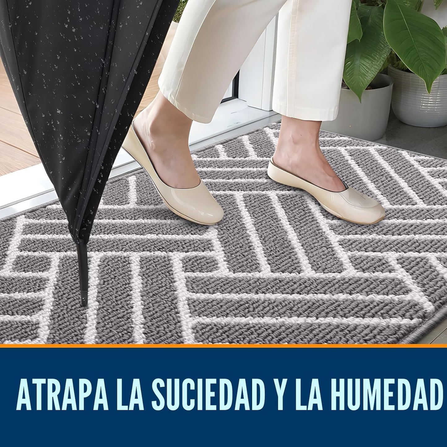 Tapete puerta interior 32x20" antiderrap absorbente gris