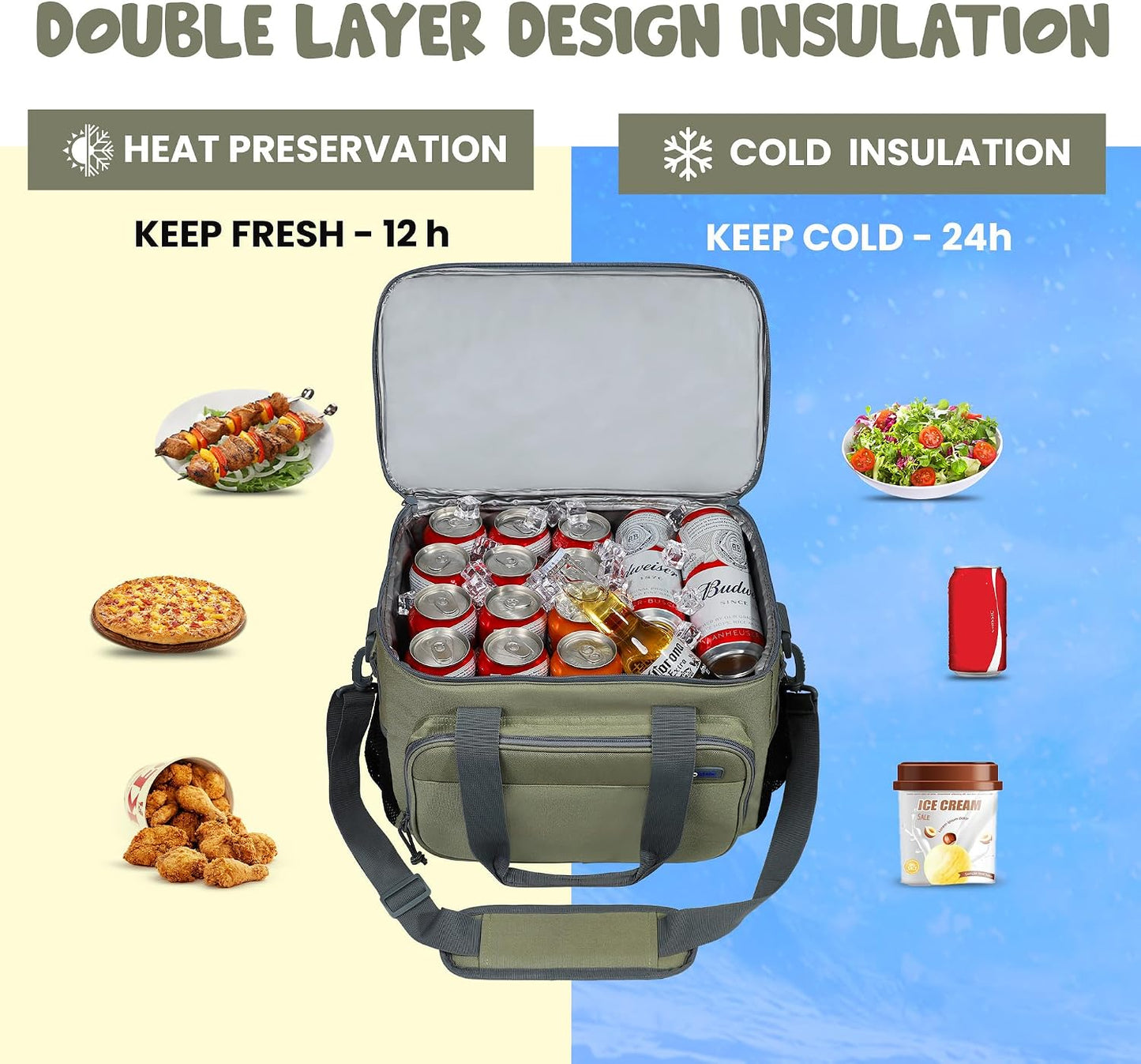 Bolsa térmica doble capa para 40 latas viajes picnic trabajo