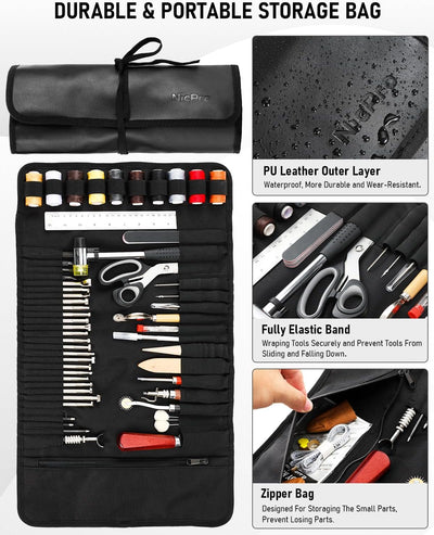 Kit 85 Pzas Herramientas Cuero con Bolsa Almacenamiento