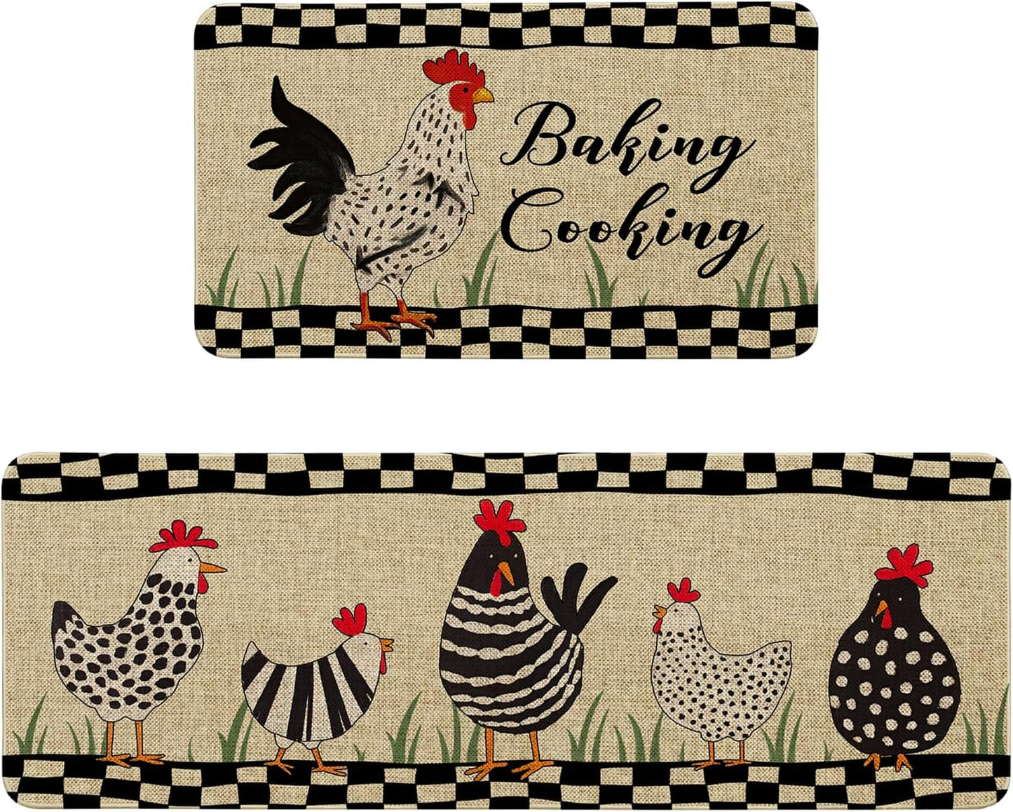 2 Pzas Alfombras Cocina Estilo Granja Pollos Antideslizantes