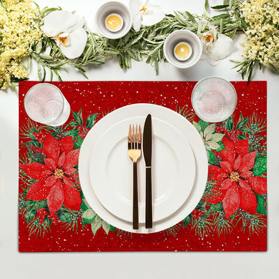 4 Manteles Rojos con Poinsettias 12x18pulg para Mesa