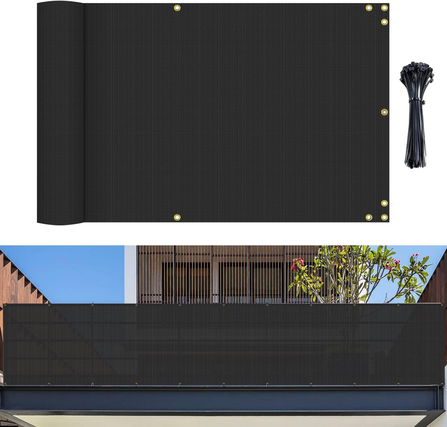 Pantalla privacidad 2.5x15pulg negra para balcón terraza