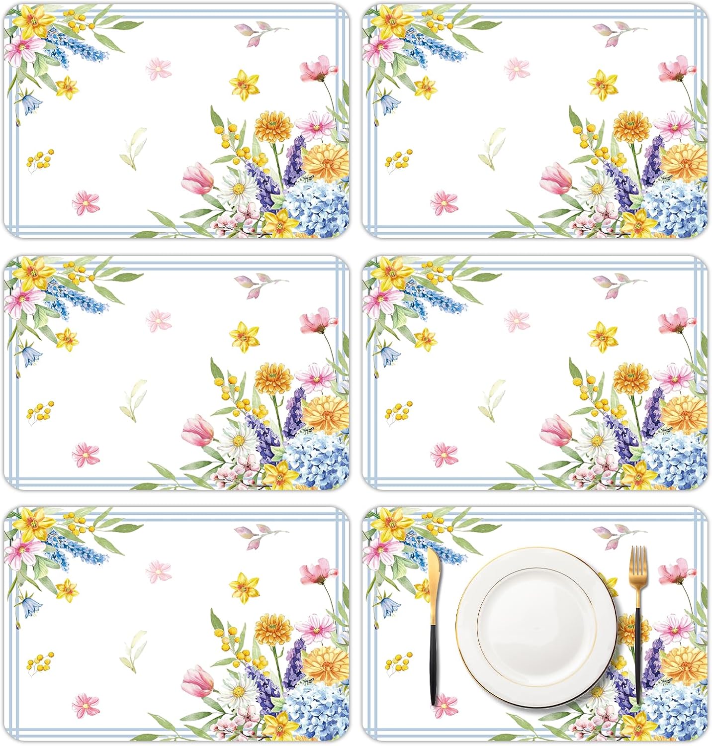 Manteles individuales de plástico con hortensias 11 x 16 pulgadas