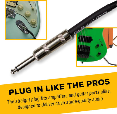 Cable audio TS 1/4pulg para guitarra y bajo trenzado 20ft negro gris