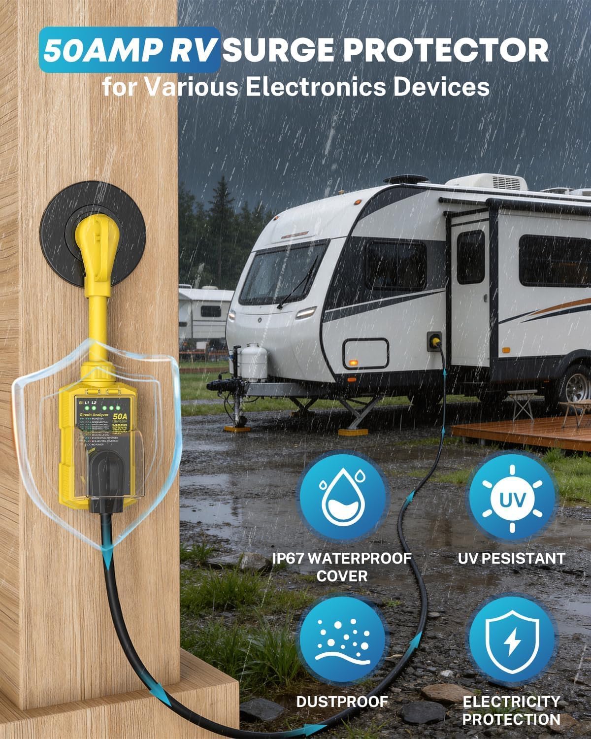 Protector sobretensiones RV 50A 14000J con analizador LED