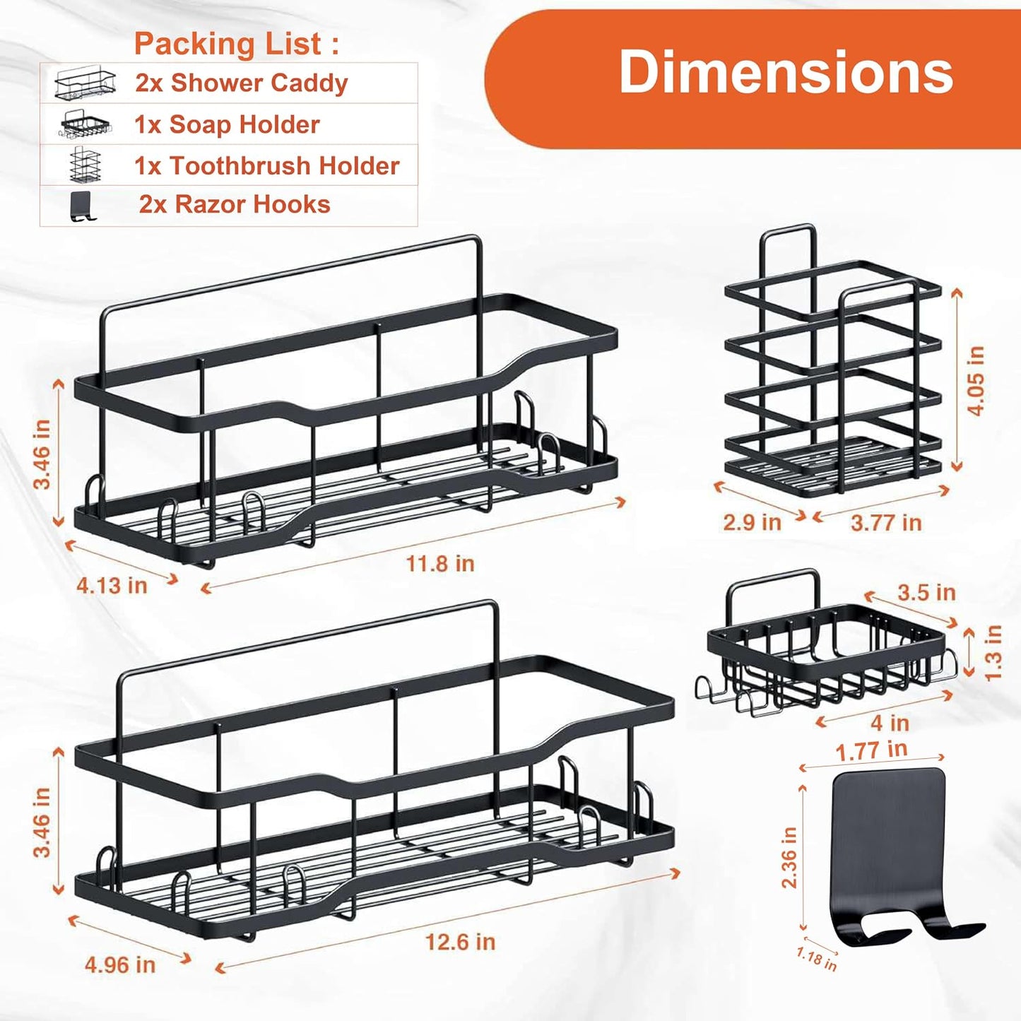 Estantes ducha acero inox 304 set 4 40lb sin taladro