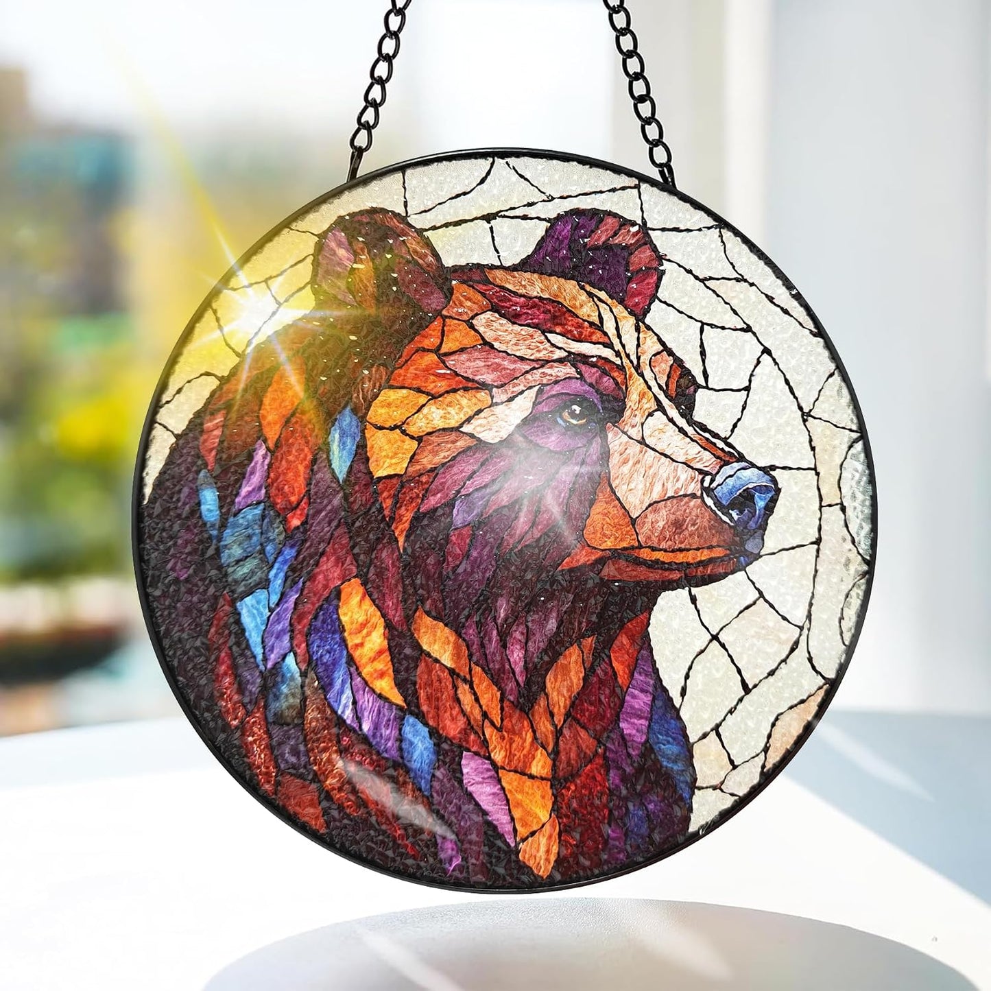 Oso Vidriera 7.87" Cadena Gancho Decoración Ventana