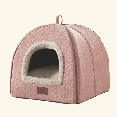 Cama para gatos con almohada acolchada lavable color rosa