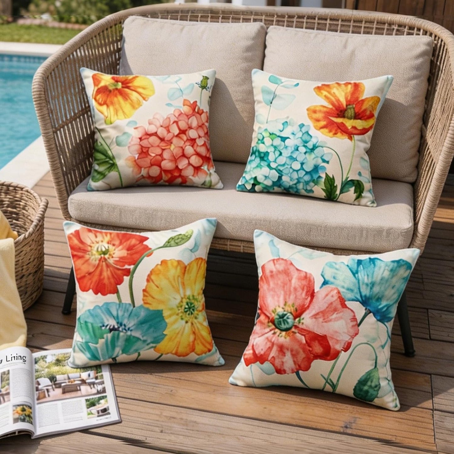 4 Pzas Fundas Almohada Exterior 18x18" Florales Verano