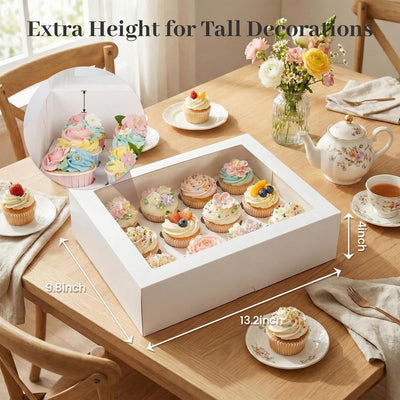 2 Recipientes Blancos Cupcakes 12uds Cajas Ventana