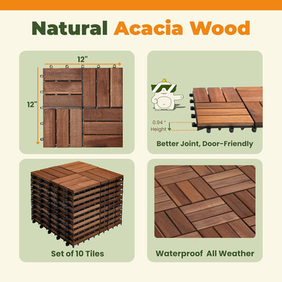 Azulejos patio 10 pzas 12x12pulg impermeable nogal