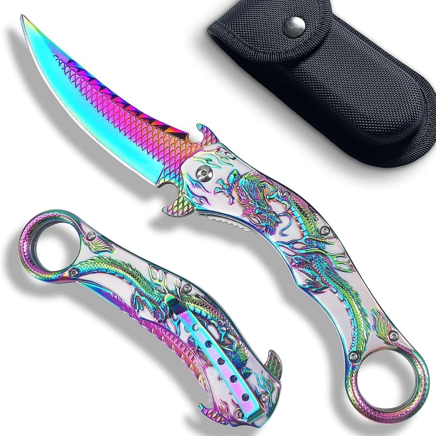 Cuchillo plegable EDC 3D con funda para hombres al aire libre