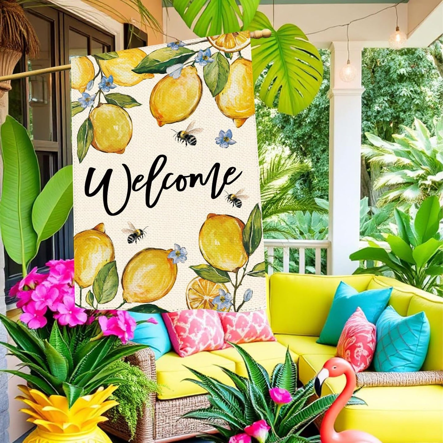 Bandera verano doble cara amarillo limón 28x40"
