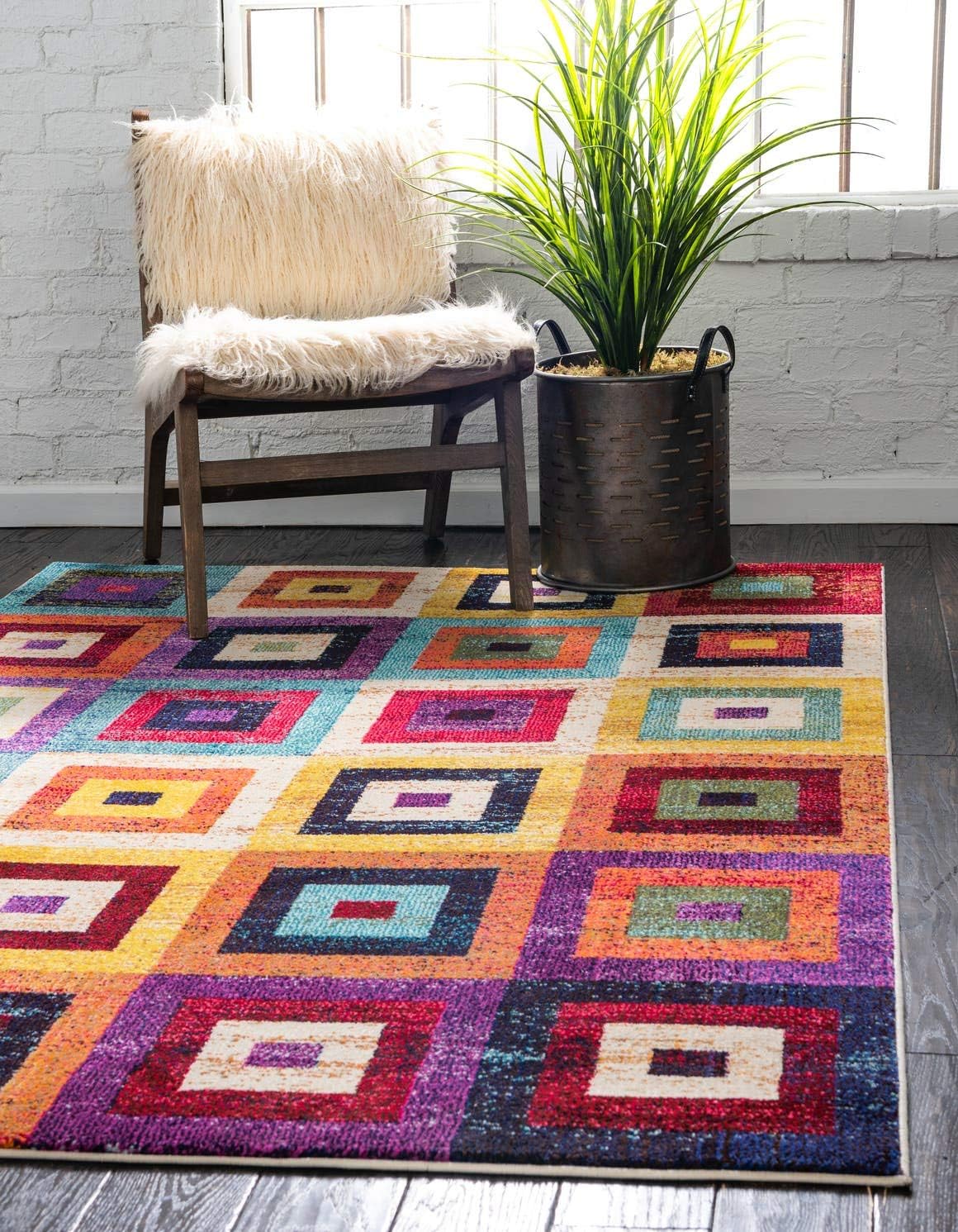 Alfombra geométrica moderna 7x10ft multicolor