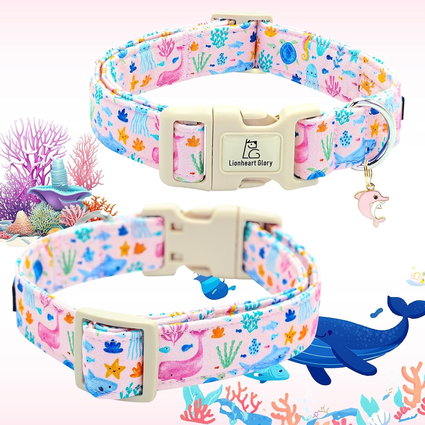 Collar perro estampado animales marinos rosa