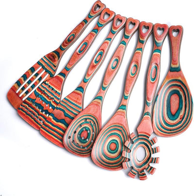 Set 7 Pzas Utensilios Cocina Madera Pakkawood Naranja