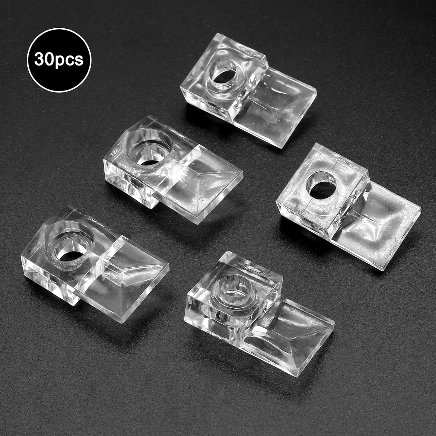 Kit 30 clips fijación vidrio puerta gabinete transparentes