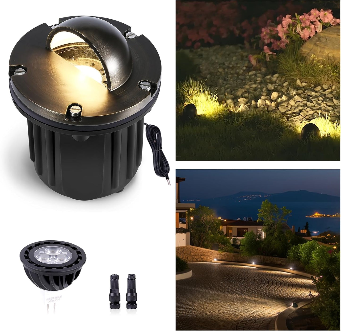 Luz de pozo en suelo 12V impermeable IP65 bronce antiguo