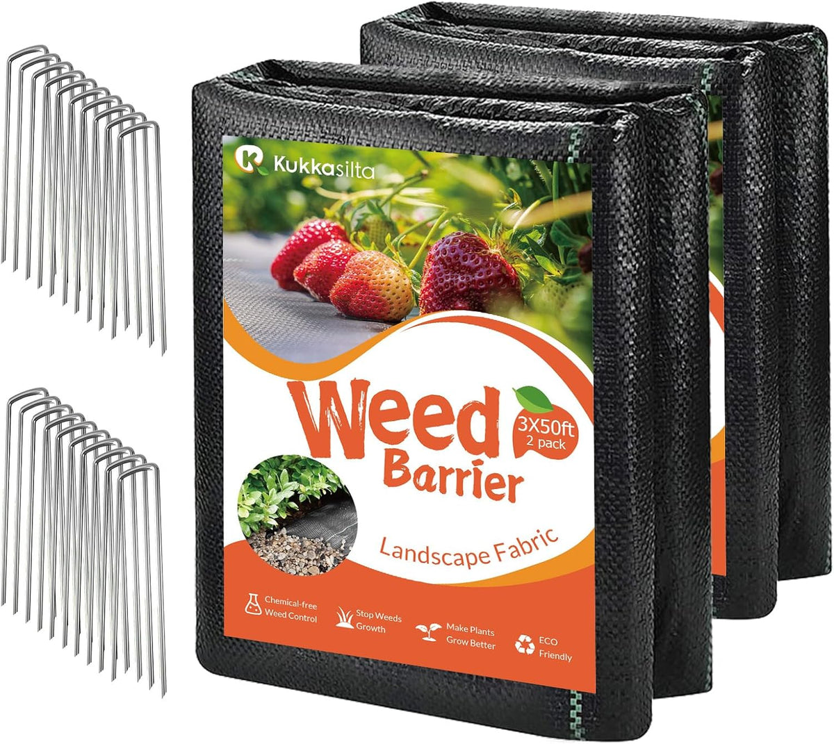 Tela barrera malezas 3x100pies 3.2oz con clavijas U