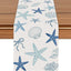 Camino mesa temática oceánica conchas azul y blanco 72x13pulg