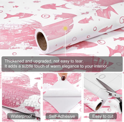 Papel tapiz autoadhesivo peces rosados baño dormitorio 17.3x197pulg