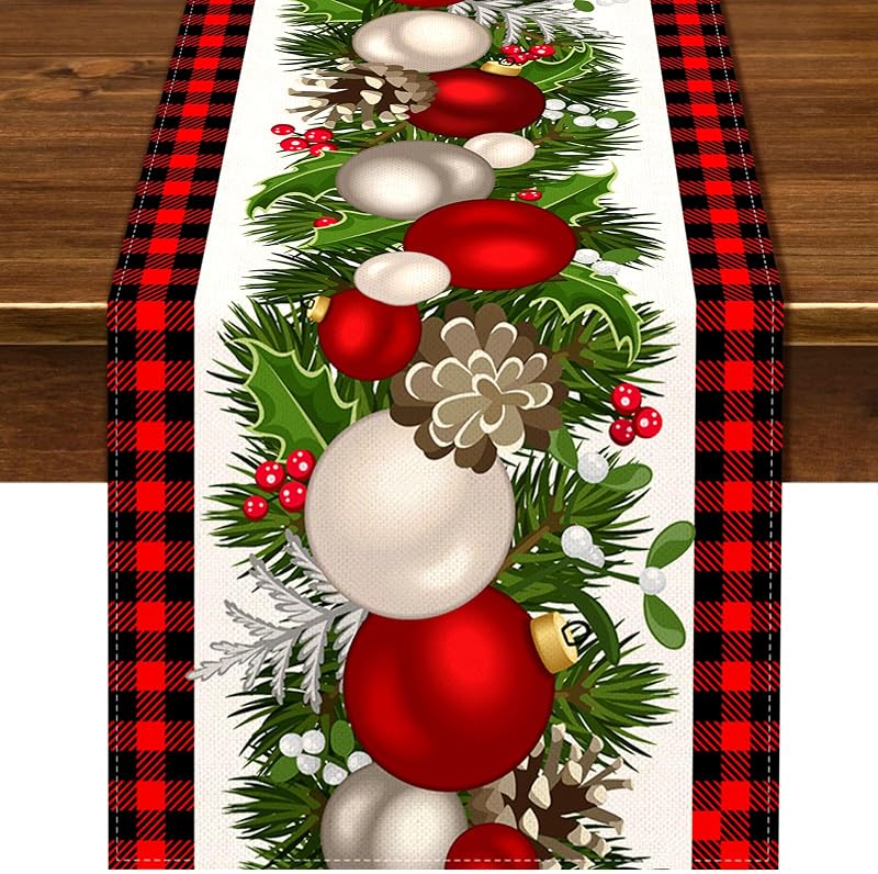 Camino mesa cuadros búfalo negro rojo 72pulg navidad invierno