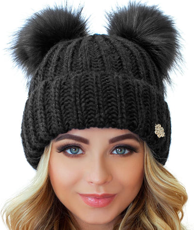 Gorro lana mujer pompón punto trenzado invierno esquí