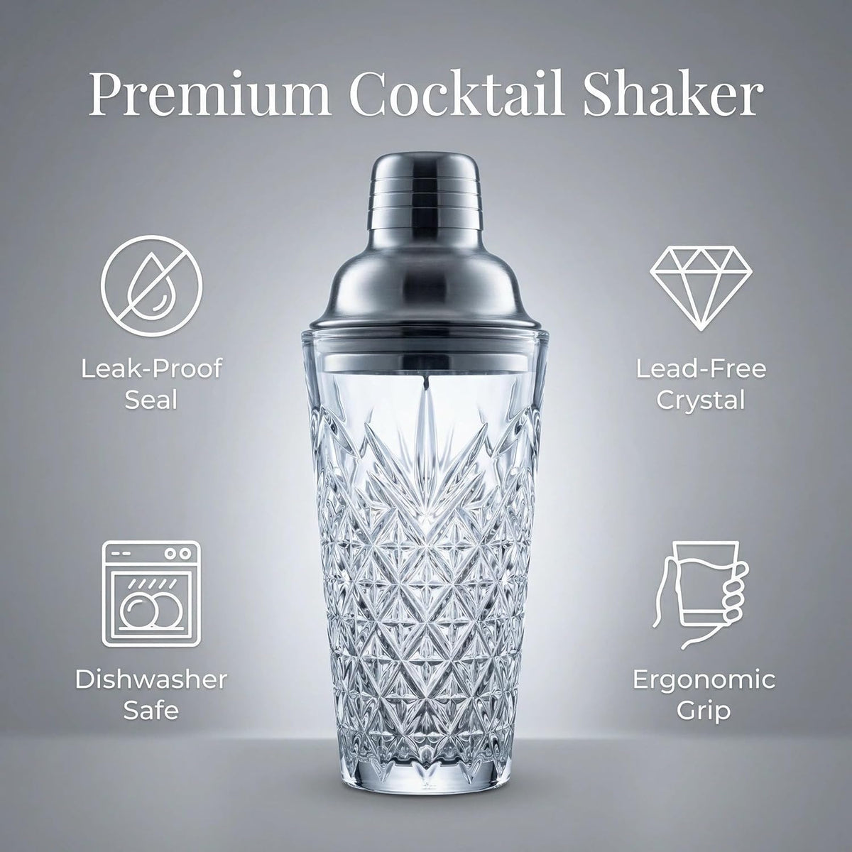 Juego de coctelera de cristal con espiga y parte de acero inoxidable