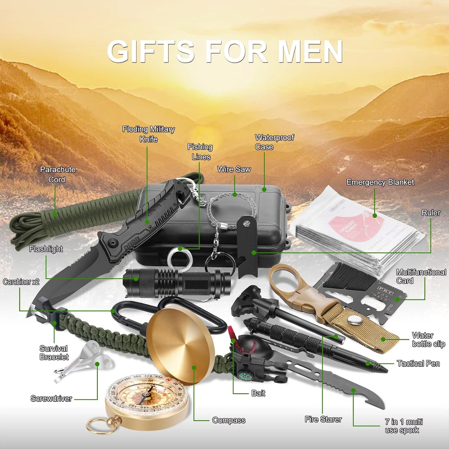 Kit supervivencia 22en1 para hombres Navidad profesional