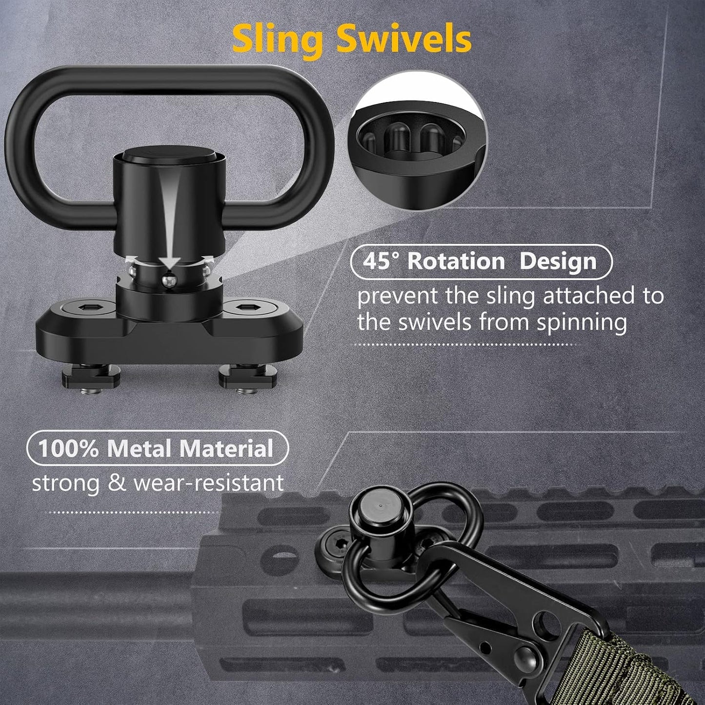 Eslinga rifle ajustable con giratorios antirrotación