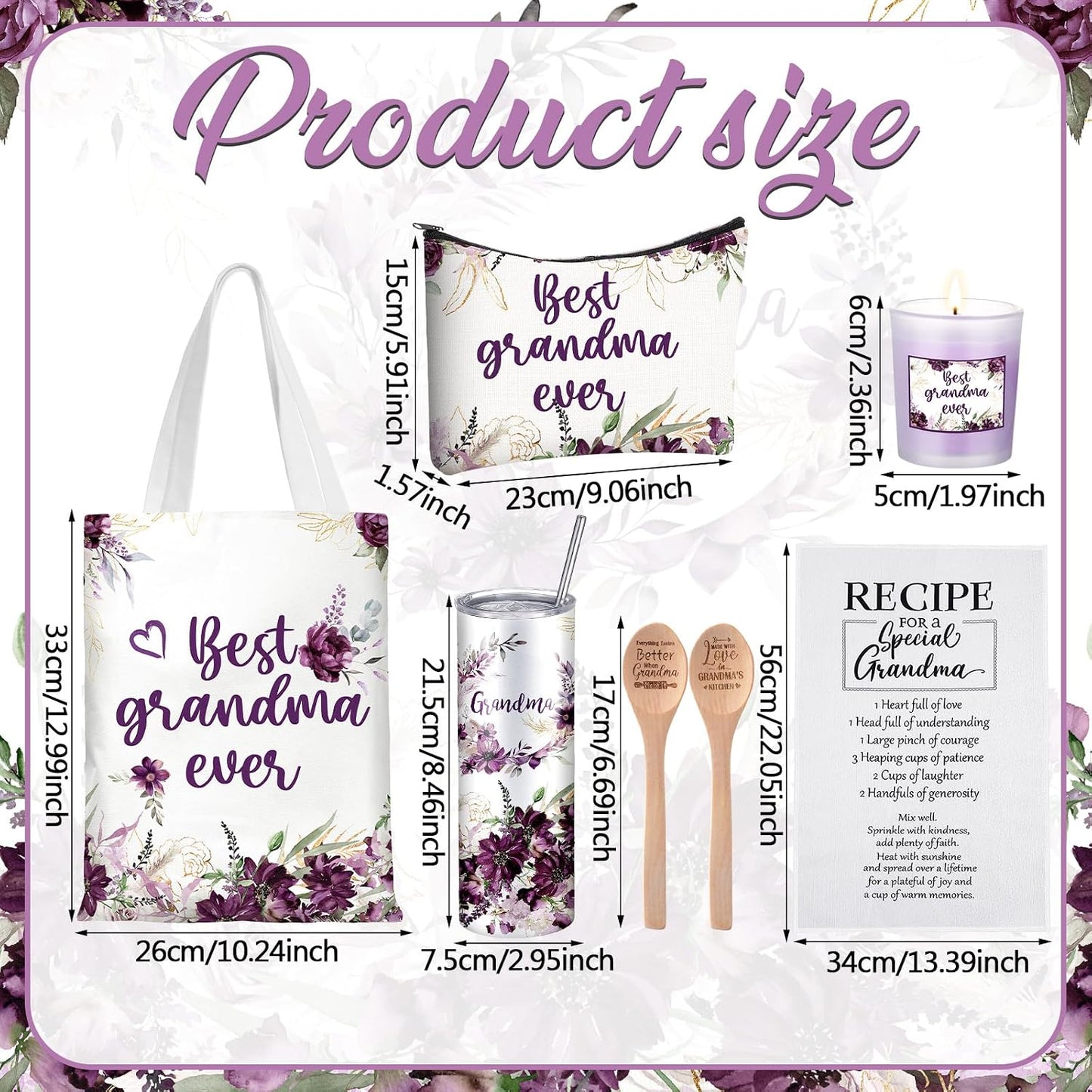 8 Pzas Regalo Abuela Vaso Vela Pulsera Bolsa Morado