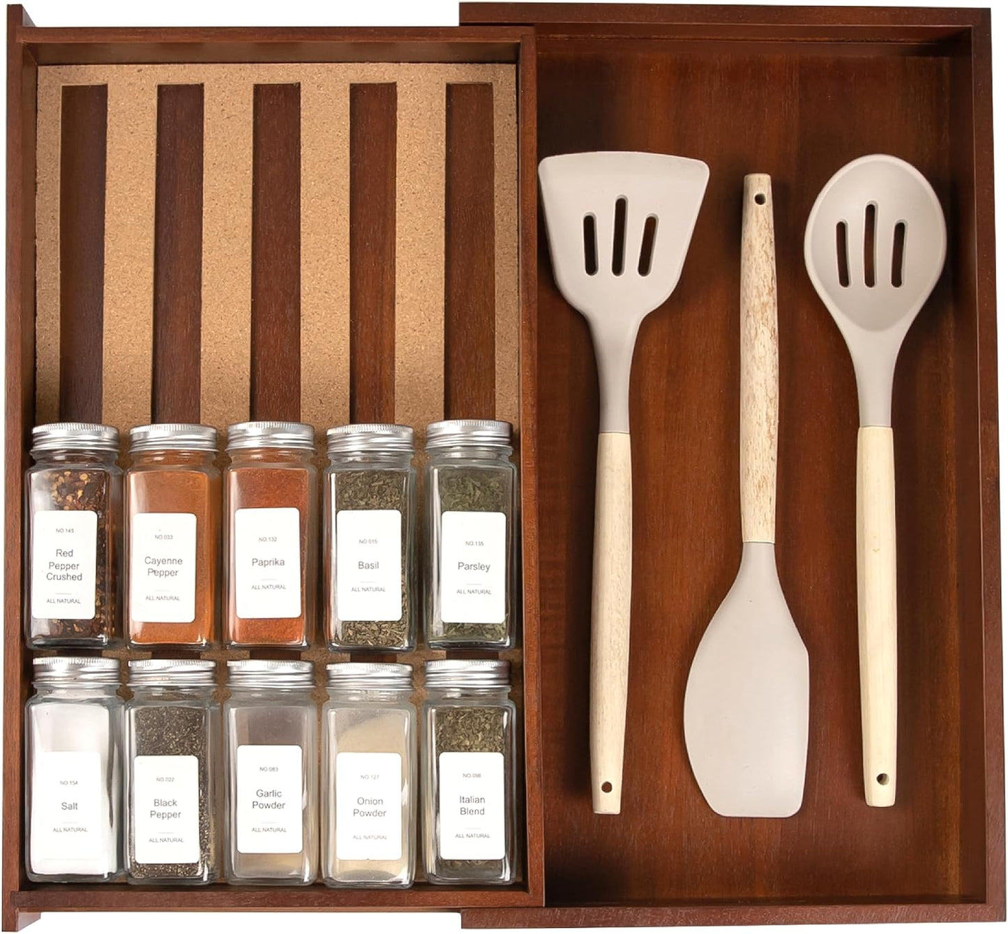 Organiz. cajones especias madera bambú con patas antiderrap
