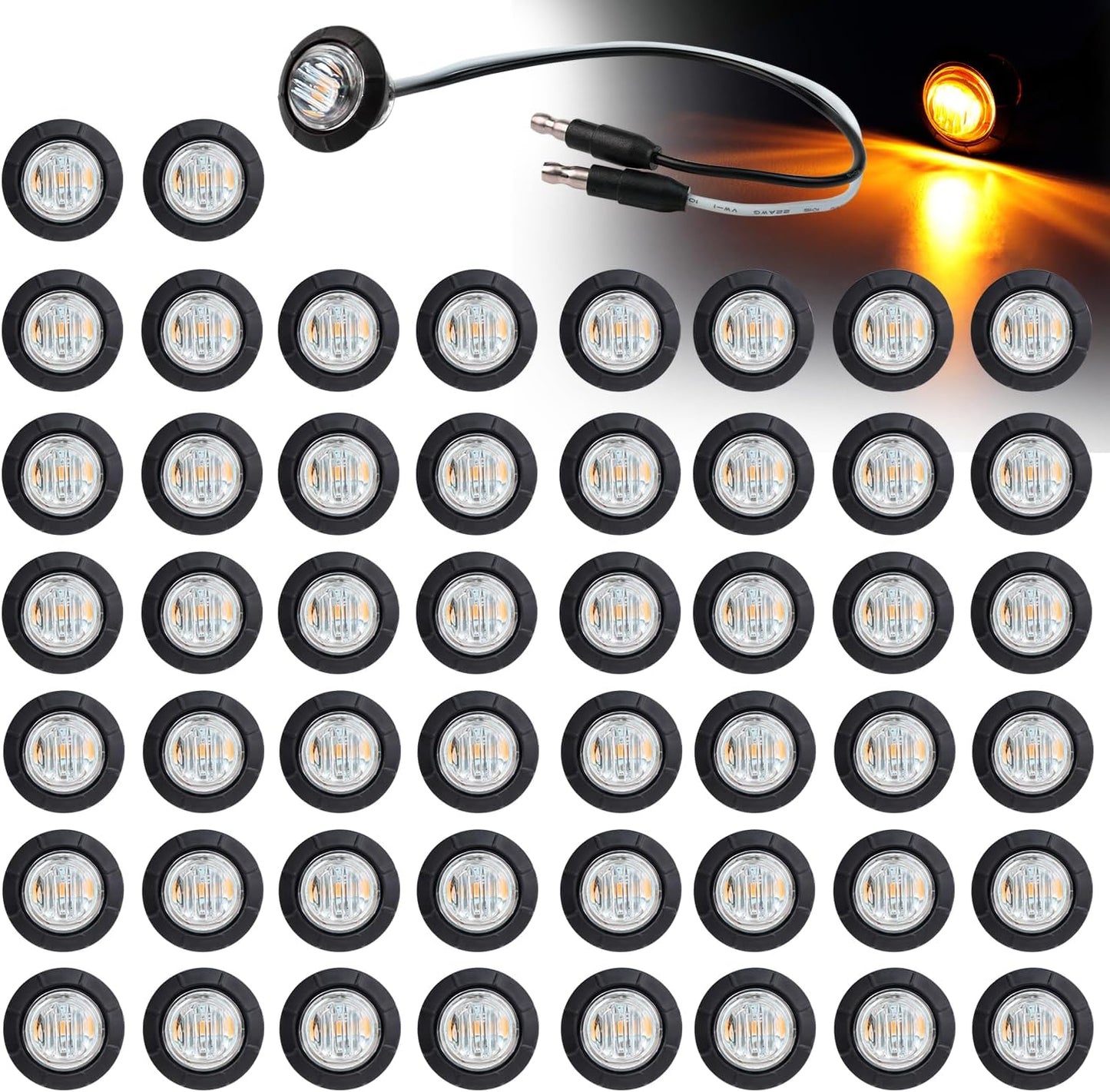 50 Pzas Luces Botón Lateral 3/4" 3 LED Ámbar Conector