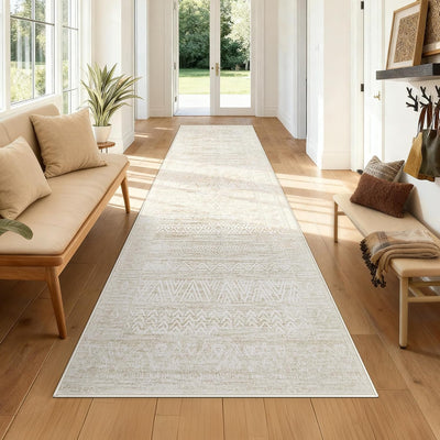 Alfombra pasillo 2x8pulg geométrica bohemia antideslizante beige