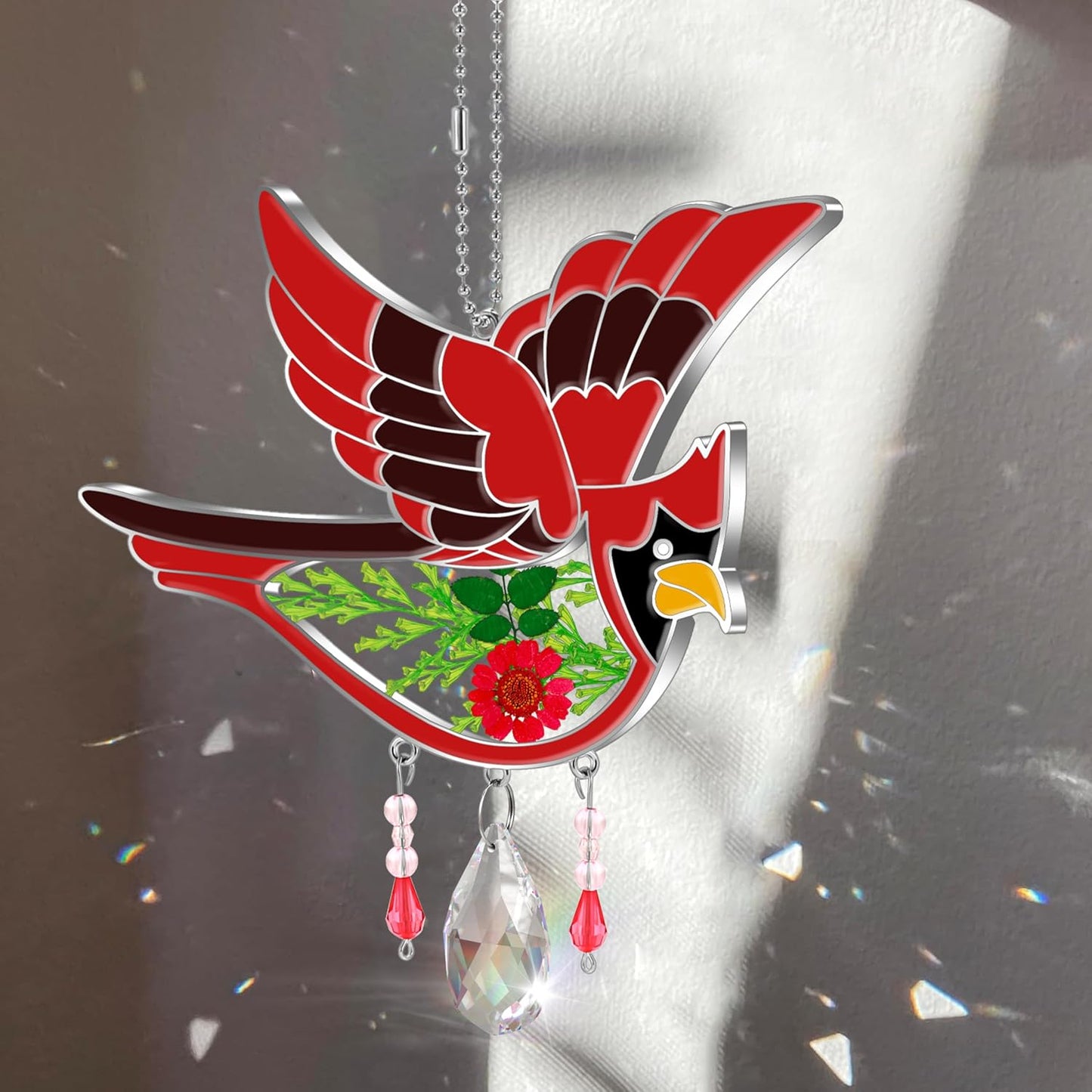 Atrapasoles cristal pintado flor corazón navideño
