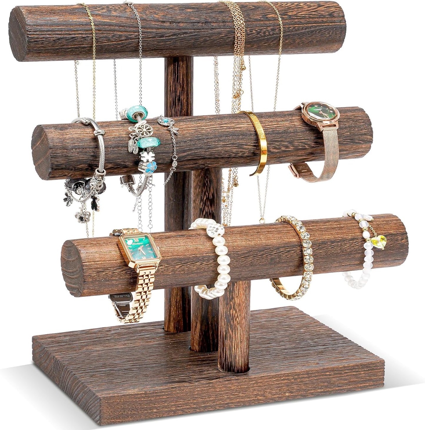 Soporte madera para pulseras y relojes en barra T
