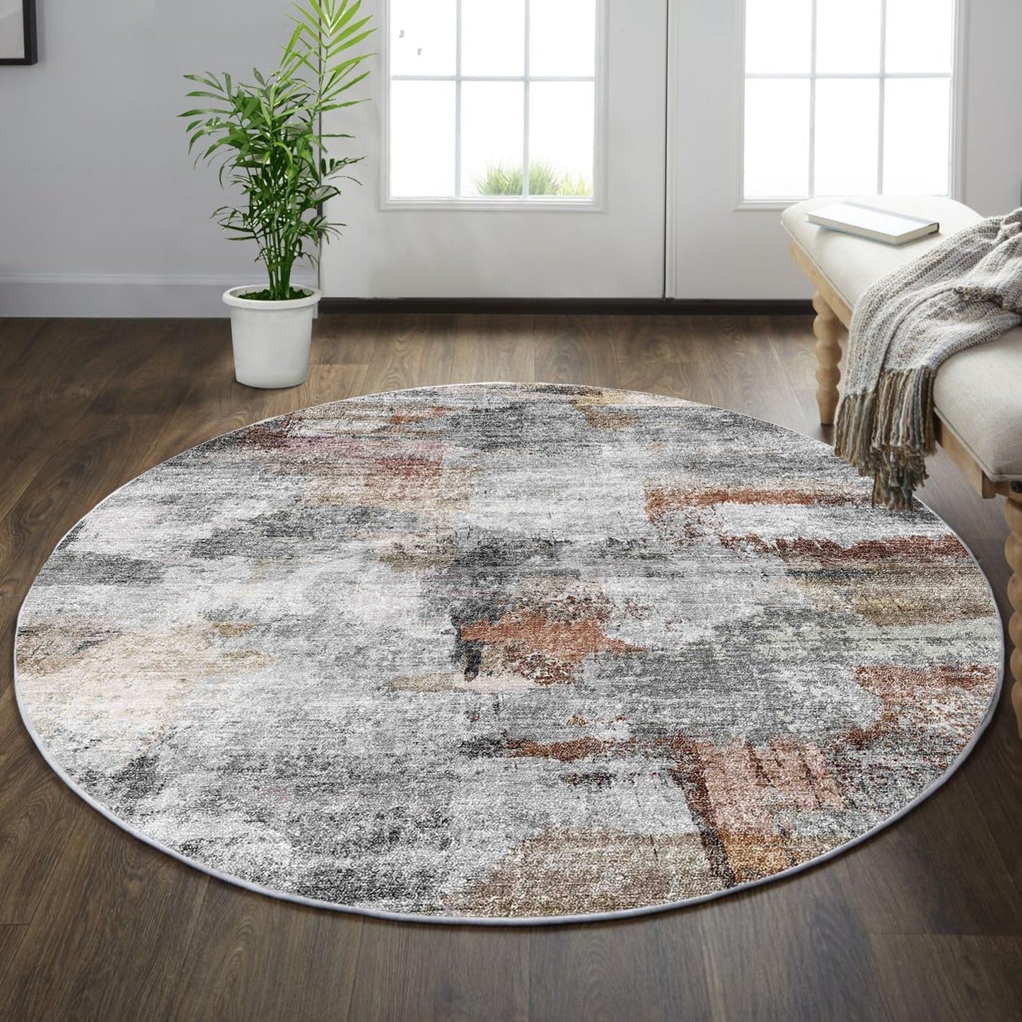 Alfombra redonda antiderrap para sala dormitorio gris/óxido
