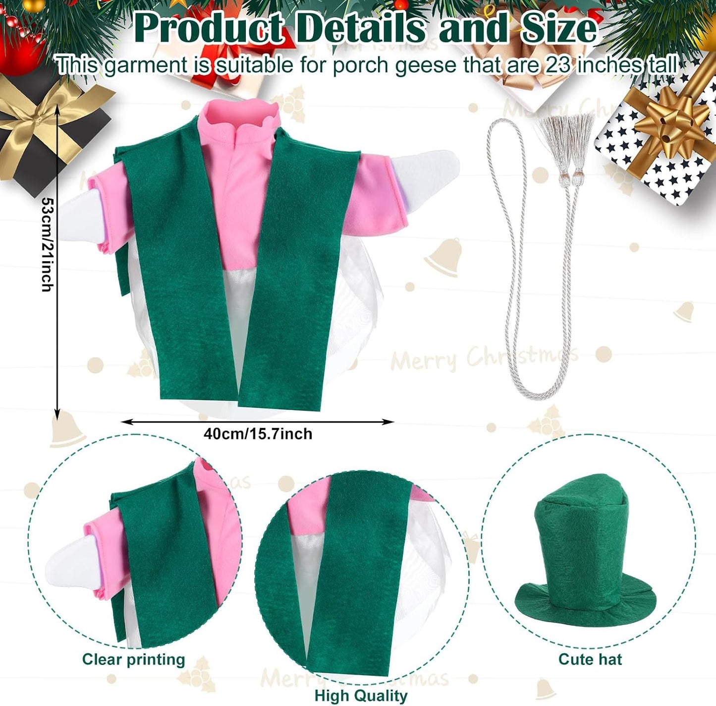 Traje ganso decoración patio 23pulg verde rosado