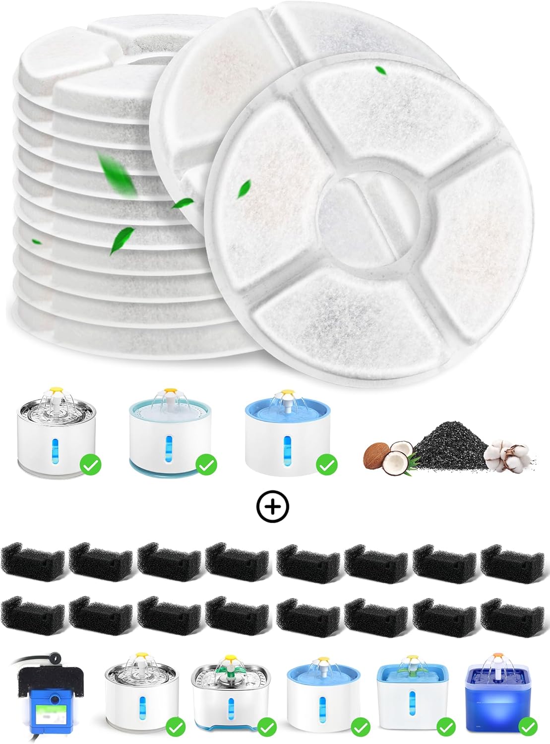 Pack de 28 filtros para fuente de agua para gatos 5" y esponjas pre-filtro para dispensador automático de 81oz