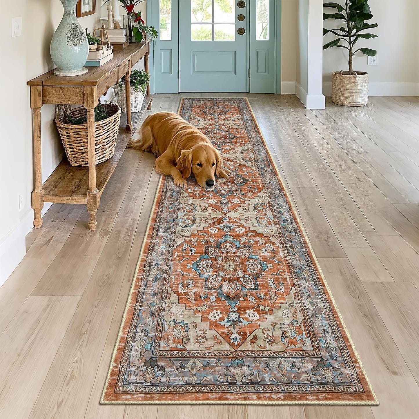 Alfombra pasillo antiderrap estilo bohemio 2x8ft