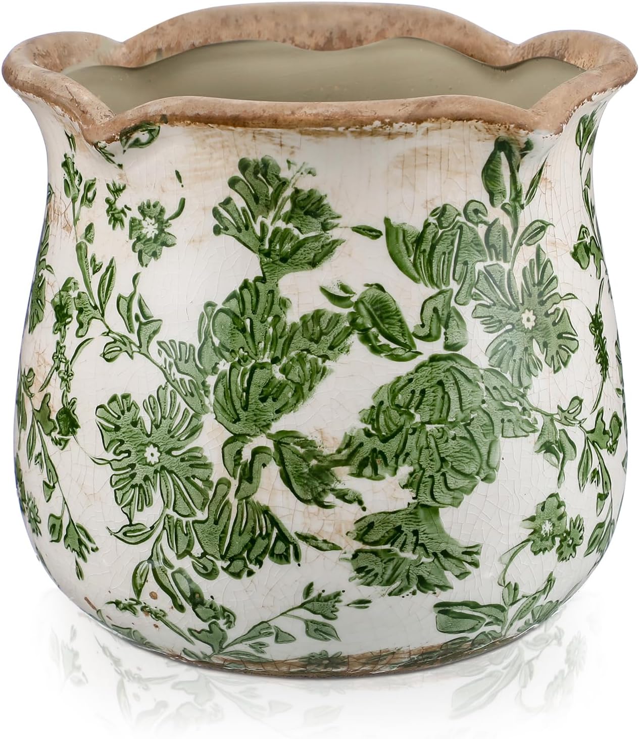 Maceta cerámica 6" verde scroll jardín cocina