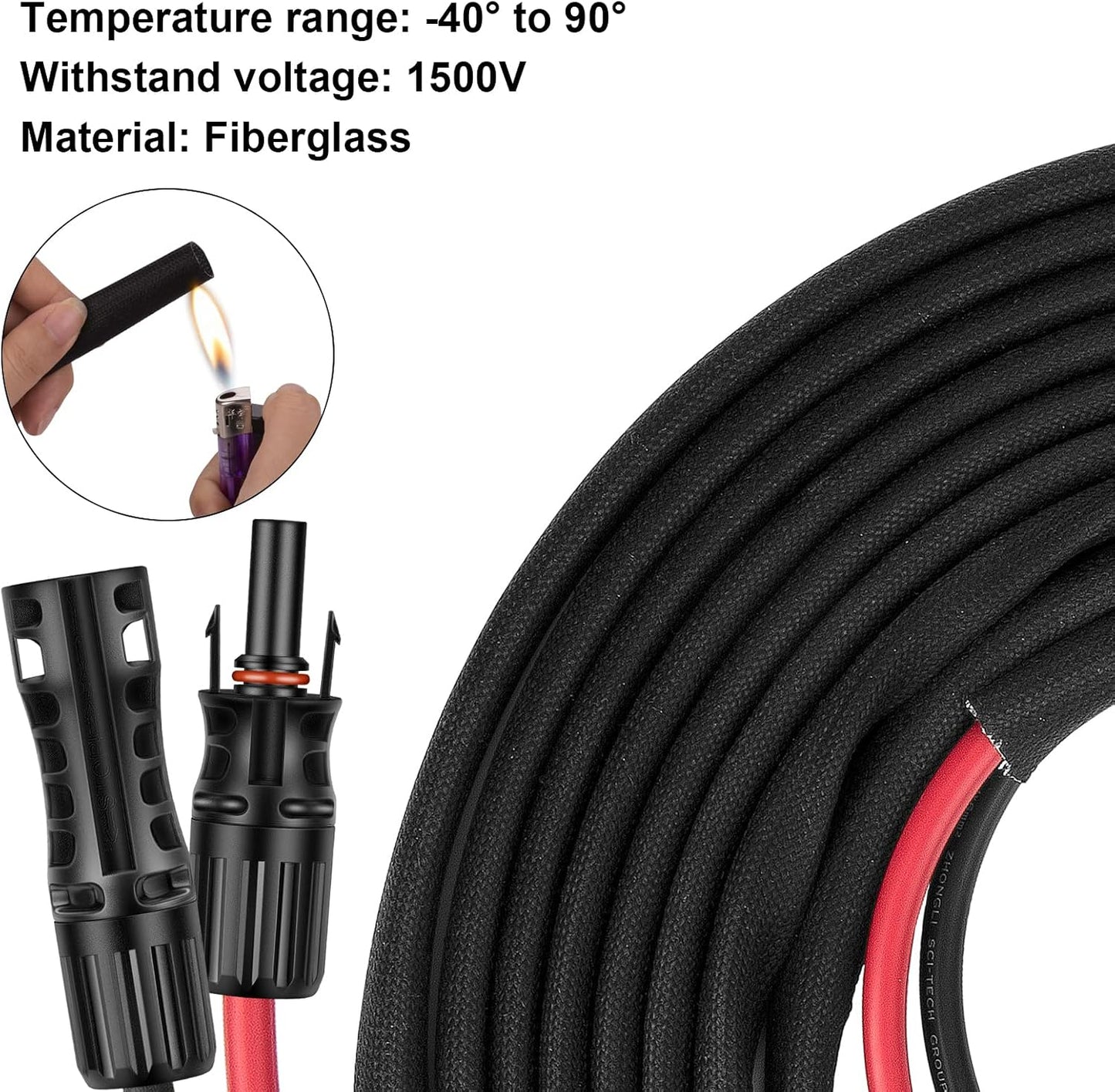 Cable extensión solar 8AWG 30ft con conectores